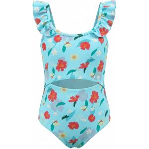 Haloumoning Girls One Piece Swimsuit Kids Cutout Ruffle Adjustable Straps Bathing Suit Beach Swimwear 5-14Y(Mint Green)