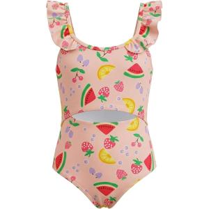 Haloumoning Girls One Piece Swimsuit Kids Cutout Ruffle Adjustable Straps Bathing Suit Beach Swimwear 5-14Y(Pink)