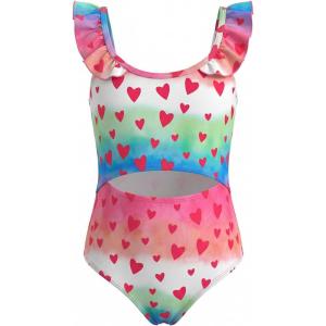 Haloumoning Girls One Piece Swimsuit Kids Cutout Ruffle Adjustable Straps Bathing Suit Beach Swimwear 5-14Y(Rose Red)