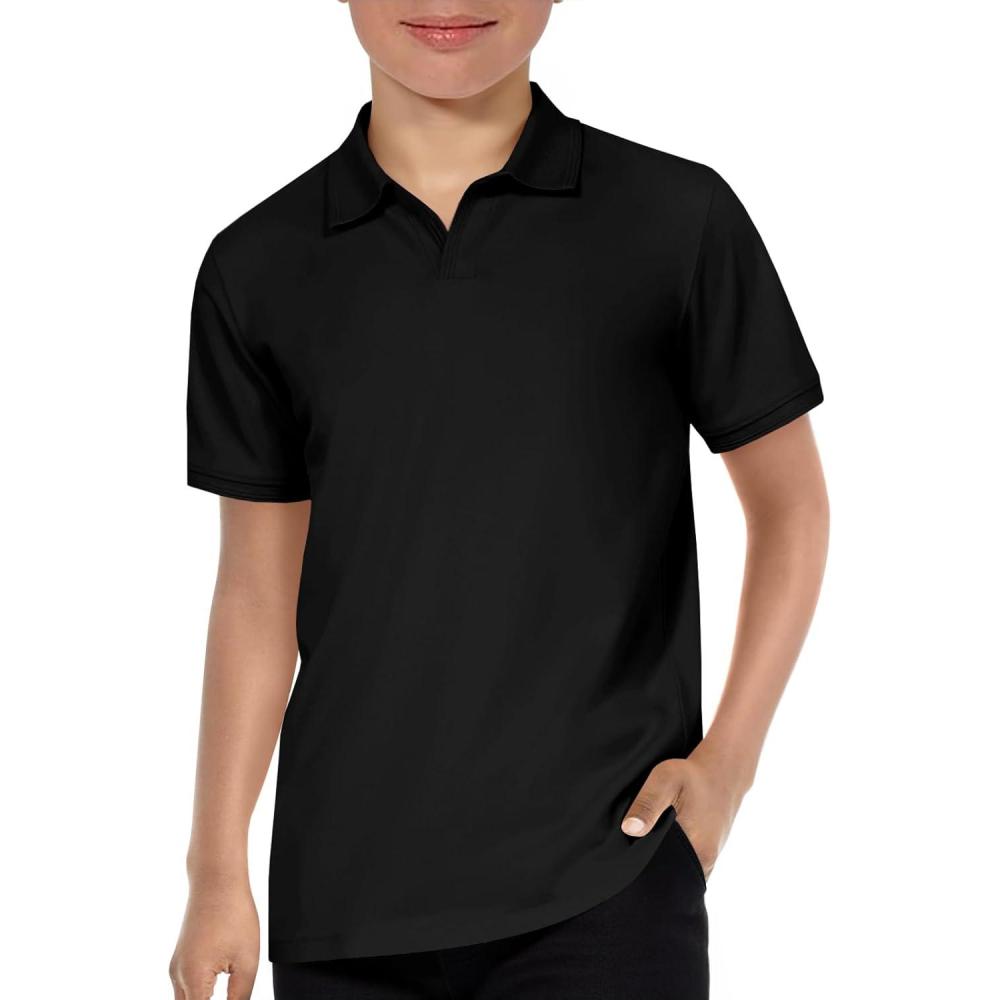 image:imageHaloumoning Boys Short Sleeve Polo Shirts Kids Casual VNeck School Uniform Golf Pique Polo Shirt 514 YearsBlack