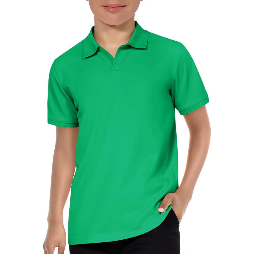 image:imageHaloumoning Boys Short Sleeve Polo Shirts Kids Casual VNeck School Uniform Golf Pique Polo Shirt 514 YearsGreen