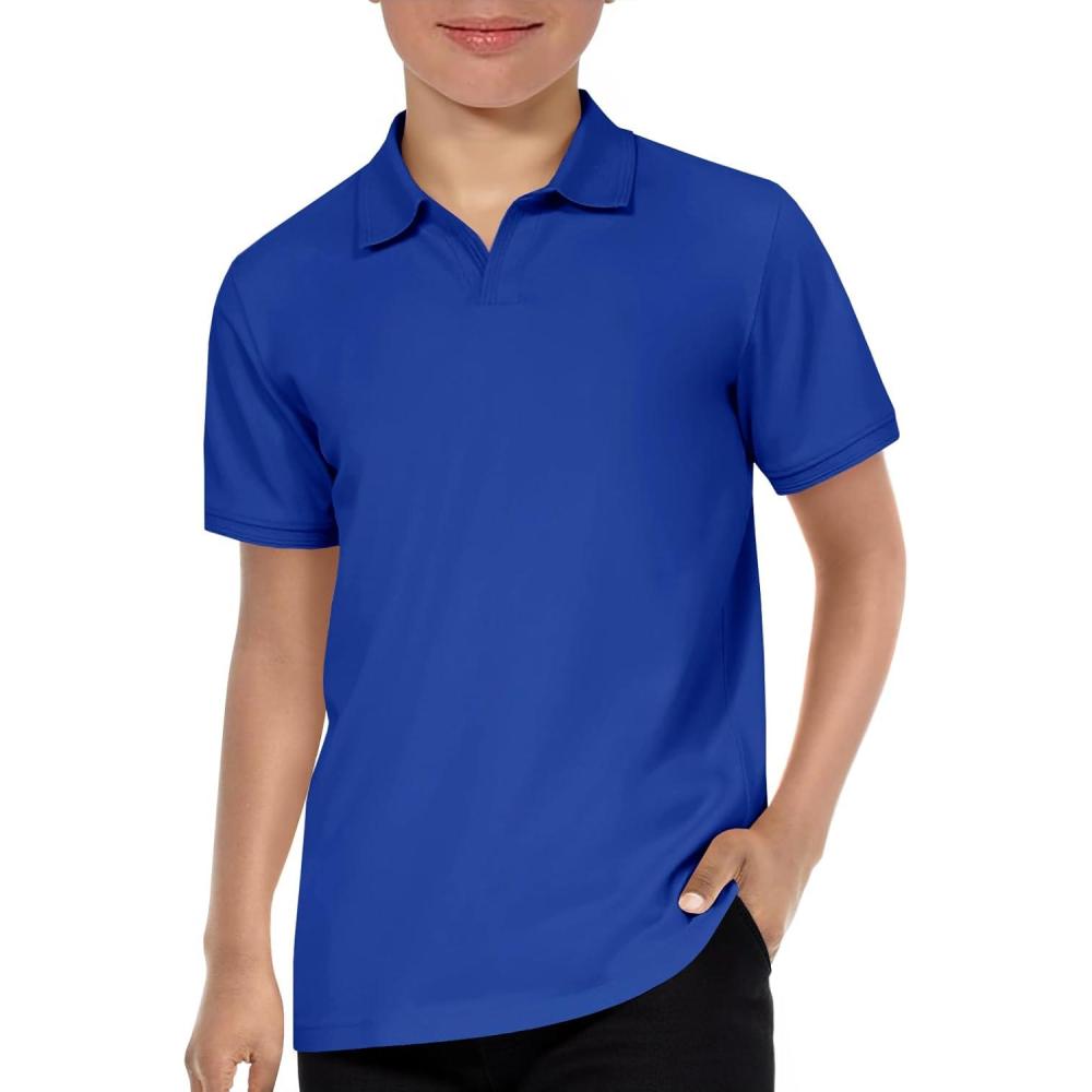 image:imageHaloumoning Boys Short Sleeve Polo Shirts Kids Casual VNeck School Uniform Golf Pique Polo Shirt 514 YearsRoyal Blue