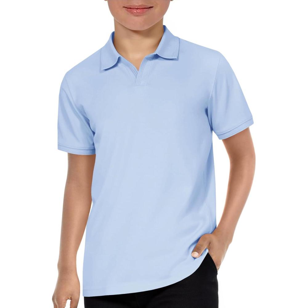 image:imageHaloumoning Boys Short Sleeve Polo Shirts Kids Casual VNeck School Uniform Golf Pique Polo Shirt 514 YearsSky Blue