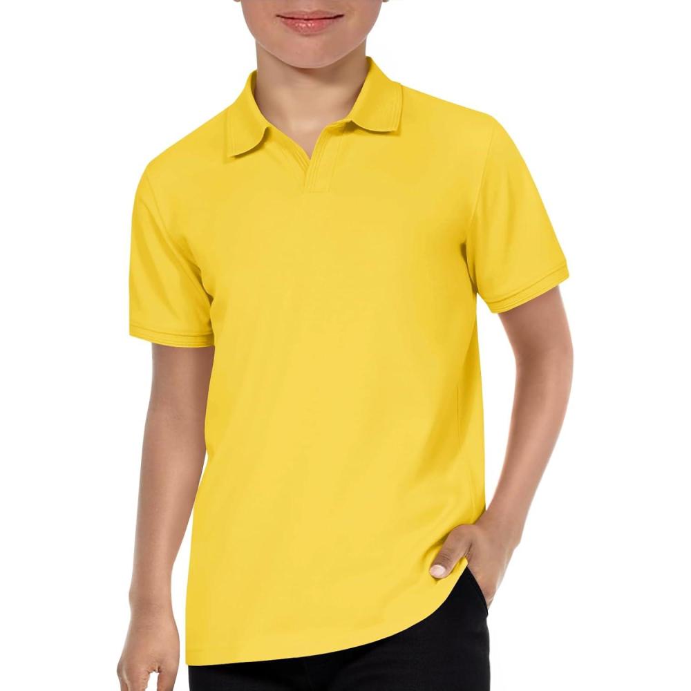 image:imageHaloumoning Boys Short Sleeve Polo Shirts Kids Casual VNeck School Uniform Golf Pique Polo Shirt 514 YearsYellow