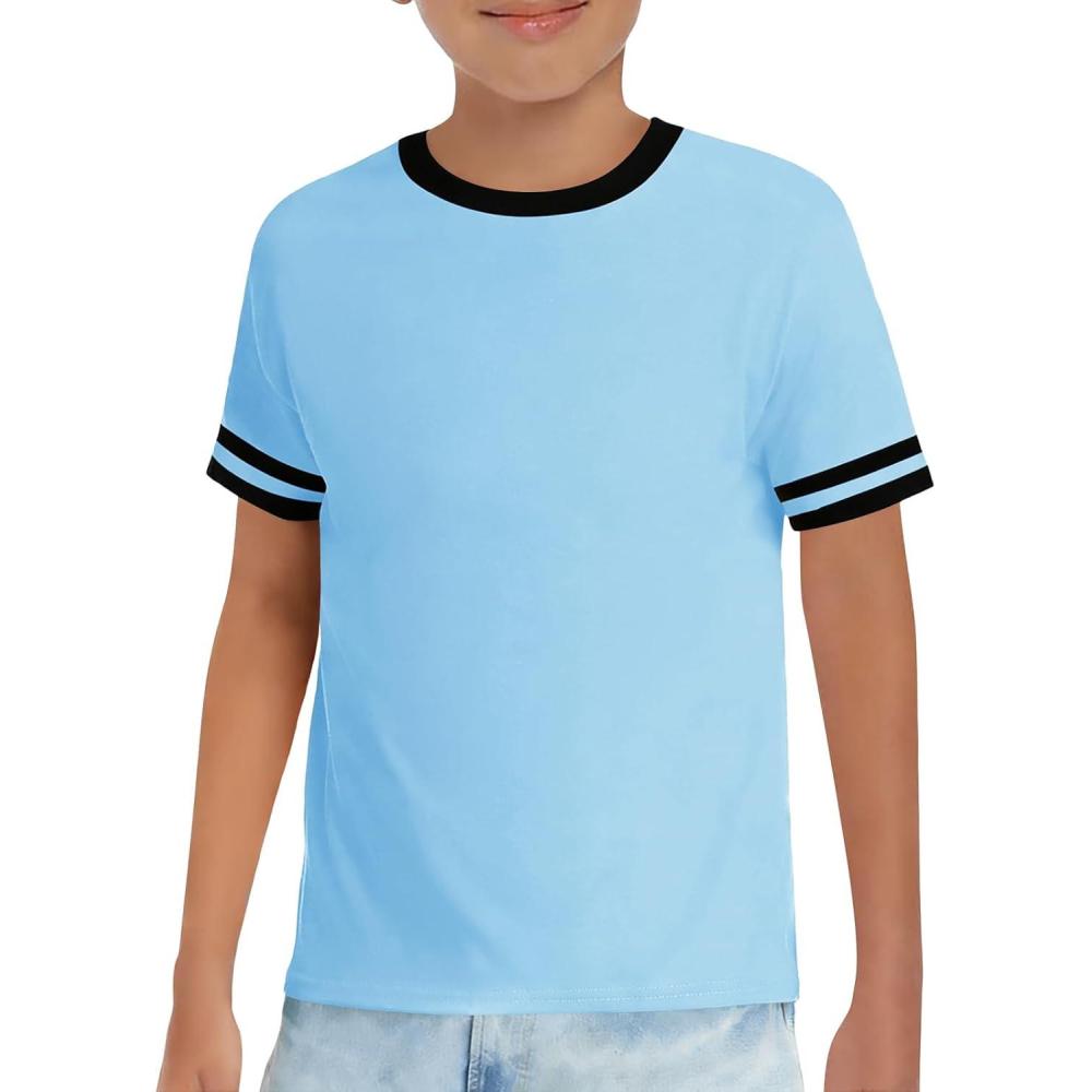 image:imageHaloumoning Boys Short Sleeve T Shirts Kids Summer Crewneck Color Block Tops Fashion Tees 514 YearsBlue