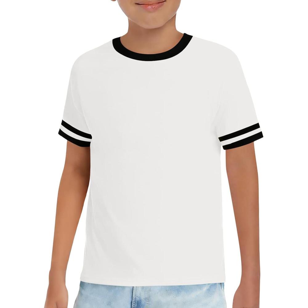 image:imageHaloumoning Boys Short Sleeve T Shirts Kids Summer Crewneck Color Block Tops Fashion Tees 514 YearsWhite