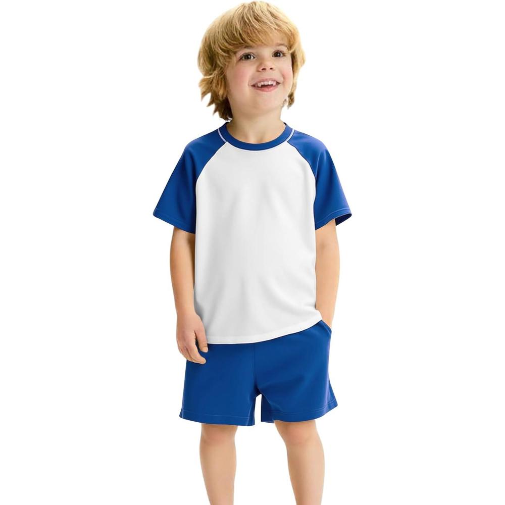 image:imageHaloumoning Toddler Baby Boy 2 Piece Summer Outfits Kids Colorblock Short Sleeve Raglan T Shirts and Shorts Set Clothes 18YRoyal Blue