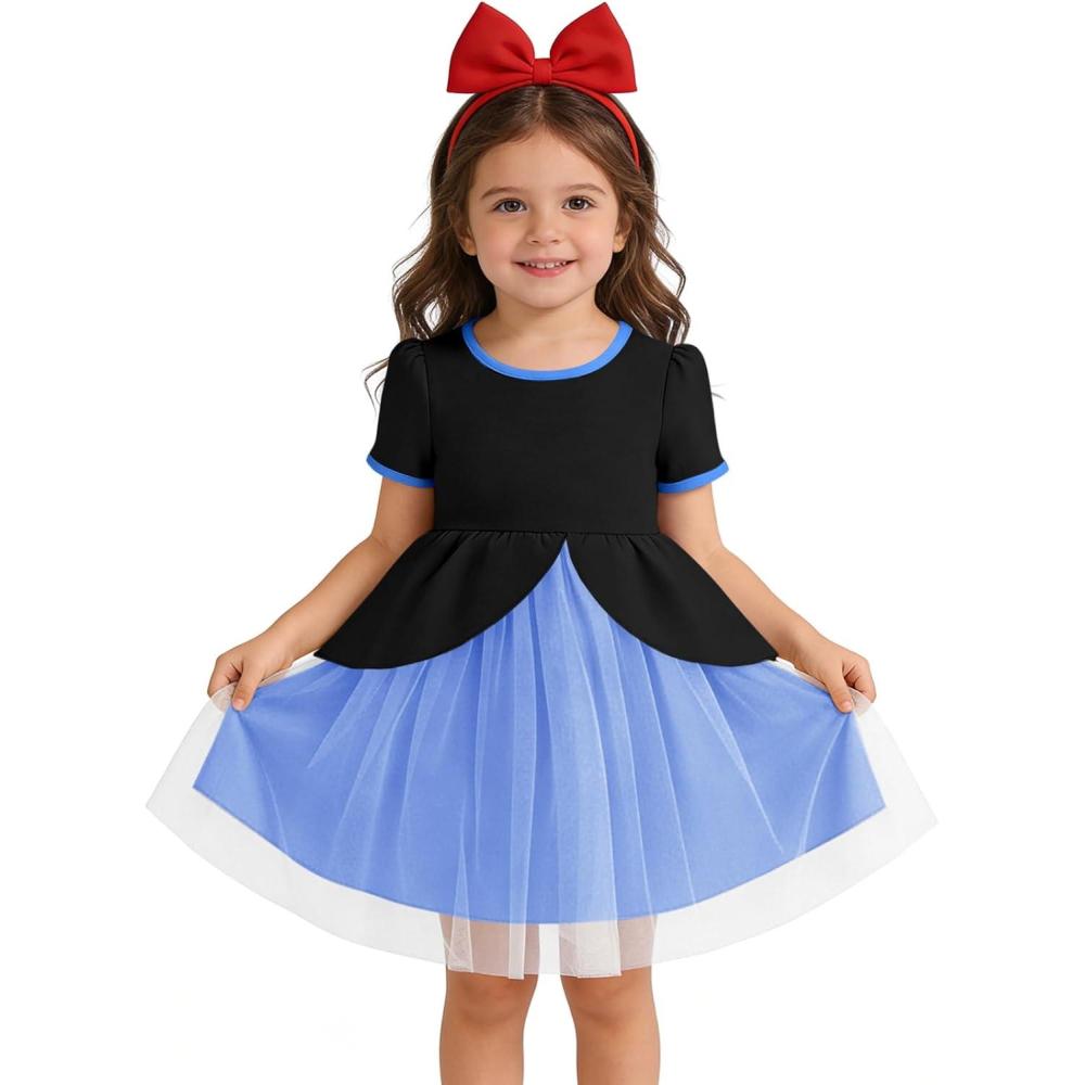 image:imageHaloumoning Toddler Baby Girl Tutu Dress Little Kids Cute Short Sleeve Ruffle Party Dresses 9M8YNavy Blue
