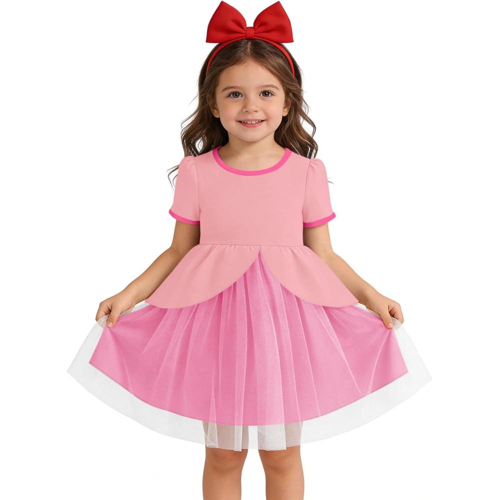 image:imageHaloumoning Toddler Baby Girl Tutu Dress Little Kids Cute Short Sleeve Ruffle Party Dresses 9M8YPink