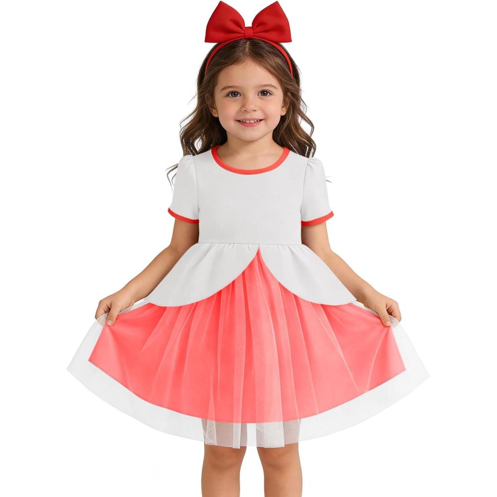 image:imageHaloumoning Toddler Baby Girl Tutu Dress Little Kids Cute Short Sleeve Ruffle Party Dresses 9M8YRed