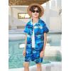 Haloumoning Boys 2 Piece Outfits Hawaiian Button Down Shirt and Shorts Sets Summer Beach Clothes 5-14 Years(Blue)