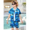Haloumoning Boys 2 Piece Outfits Hawaiian Button Down Shirt and Shorts Sets Summer Beach Clothes 5-14 Years(Blue)