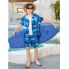 Haloumoning Boys 2 Piece Outfits Hawaiian Button Down Shirt and Shorts Sets Summer Beach Clothes 5-14 Years(Blue)