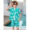 Haloumoning Boys 2 Piece Outfits Hawaiian Button Down Shirt and Shorts Sets Summer Beach Clothes 5-14 Years(Blue Green)