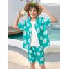 Haloumoning Boys 2 Piece Outfits Hawaiian Button Down Shirt and Shorts Sets Summer Beach Clothes 5-14 Years(Blue Green)