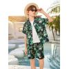 Haloumoning Boys 2 Piece Outfits Hawaiian Button Down Shirt and Shorts Sets Summer Beach Clothes 5-14 Years(Green)