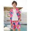 Haloumoning Boys 2 Piece Outfits Hawaiian Button Down Shirt and Shorts Sets Summer Beach Clothes 5-14 Years(Pink)