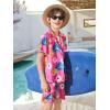 Haloumoning Boys 2 Piece Outfits Hawaiian Button Down Shirt and Shorts Sets Summer Beach Clothes 5-14 Years(Pink)