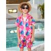 Haloumoning Boys 2 Piece Outfits Hawaiian Button Down Shirt and Shorts Sets Summer Beach Clothes 5-14 Years(Pink)