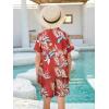Haloumoning Boys 2 Piece Outfits Hawaiian Button Down Shirt and Shorts Sets Summer Beach Clothes 5-14 Years(Red)