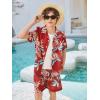 Haloumoning Boys 2 Piece Outfits Hawaiian Button Down Shirt and Shorts Sets Summer Beach Clothes 5-14 Years(Red)