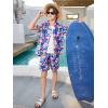 Haloumoning Boys 2 Piece Outfits Hawaiian Button Down Shirt and Shorts Sets Summer Beach Clothes 5-14 Years(Royal Blue)