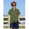 Haloumoning Boys Short Sleeve Dress Shirts Kids Summer Beach Button Down Shirt 5-14 Years(Army Green)