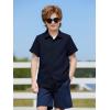 Haloumoning Boys Short Sleeve Dress Shirts Kids Summer Beach Button Down Shirt 5-14 Years(Dark Blue)