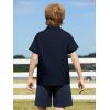 Haloumoning Boys Short Sleeve Dress Shirts Kids Summer Beach Button Down Shirt 5-14 Years(Dark Blue)