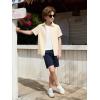 Haloumoning Boys Short Sleeve Dress Shirts Kids Summer Beach Button Down Shirt 5-14 Years(Khaki)