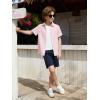 Haloumoning Boys Short Sleeve Dress Shirts Kids Summer Beach Button Down Shirt 5-14 Years(Pink)