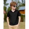 Haloumoning Boys Short Sleeve Polo Shirts Kids Casual V-Neck School Uniform Golf Pique Polo Shirt 5-14 Years(Black)