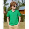 Haloumoning Boys Short Sleeve Polo Shirts Kids Casual V-Neck School Uniform Golf Pique Polo Shirt 5-14 Years(Green)