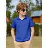 Haloumoning Boys Short Sleeve Polo Shirts Kids Casual V-Neck School Uniform Golf Pique Polo Shirt 5-14 Years(Royal Blue)