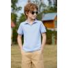 Haloumoning Boys Short Sleeve Polo Shirts Kids Casual V-Neck School Uniform Golf Pique Polo Shirt 5-14 Years(Sky Blue)