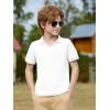 Haloumoning Boys Short Sleeve Polo Shirts Kids Casual V-Neck School Uniform Golf Pique Polo Shirt 5-14 Years(White)