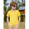 Haloumoning Boys Short Sleeve Polo Shirts Kids Casual V-Neck School Uniform Golf Pique Polo Shirt 5-14 Years(Yellow)