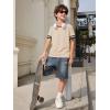 Haloumoning Boys Short Sleeve T Shirts Kids Summer Crewneck Color Block Tops Fashion Tees 5-14 Years(Beige)