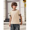 Haloumoning Boys Short Sleeve T Shirts Kids Summer Crewneck Color Block Tops Fashion Tees 5-14 Years(Beige)