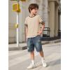 Haloumoning Boys Short Sleeve T Shirts Kids Summer Crewneck Color Block Tops Fashion Tees 5-14 Years(Beige)