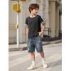 Haloumoning Boys Short Sleeve T Shirts Kids Summer Crewneck Color Block Tops Fashion Tees 5-14 Years(Black)