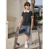 Haloumoning Boys Short Sleeve T Shirts Kids Summer Crewneck Color Block Tops Fashion Tees 5-14 Years(Black)