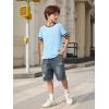 Haloumoning Boys Short Sleeve T Shirts Kids Summer Crewneck Color Block Tops Fashion Tees 5-14 Years(Blue)