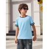 Haloumoning Boys Short Sleeve T Shirts Kids Summer Crewneck Color Block Tops Fashion Tees 5-14 Years(Blue)