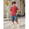 Haloumoning Boys Short Sleeve T Shirts Kids Summer Crewneck Color Block Tops Fashion Tees 5-14 Years(Dark Red)