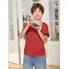 Haloumoning Boys Short Sleeve T Shirts Kids Summer Crewneck Color Block Tops Fashion Tees 5-14 Years(Dark Red)