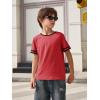 Haloumoning Boys Short Sleeve T Shirts Kids Summer Crewneck Color Block Tops Fashion Tees 5-14 Years(Dark Red)