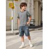 Haloumoning Boys Short Sleeve T Shirts Kids Summer Crewneck Color Block Tops Fashion Tees 5-14 Years(Grey)