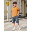 Haloumoning Boys Short Sleeve T Shirts Kids Summer Crewneck Color Block Tops Fashion Tees 5-14 Years(Orange)