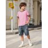 Haloumoning Boys Short Sleeve T Shirts Kids Summer Crewneck Color Block Tops Fashion Tees 5-14 Years(Pink)